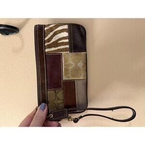 Coach Patchwork Leather and Fabric Wristlet Clutch